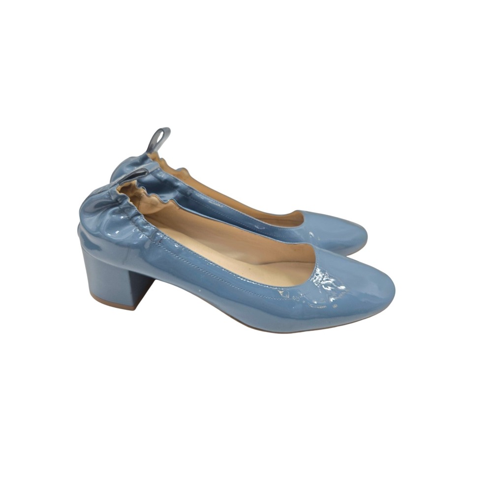 Everlane Size 8 The Day Heel Blue Patent Leather Made in Italy Block Heel Pumps